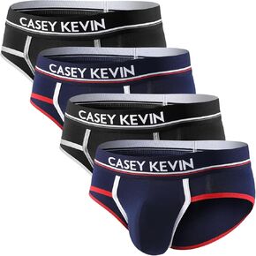 Casey Kevin Men's Cotton Briefs Wide Waistband No Fly Underwear Briefs for Men 4 Pack