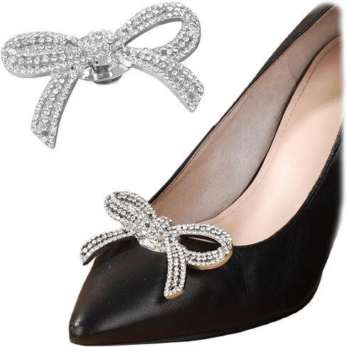 2 Pcs Rhinestones Bowknot Shoe Clips Removable Metal Shoe Buckles Elegant Womens Shoe Decorations Charms for Wedding Party in Saudi Arabia