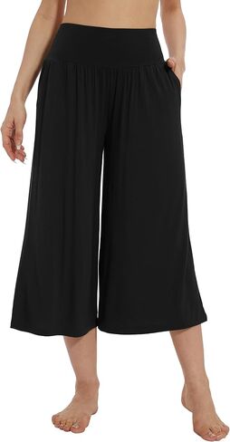 WiWi Women's Wide Leg Capri Pants Viscose from Bamboo Palazzo Lounge Bottoms with Pockets High Waist Pajama Bottom S-XXL in Saudi Arabia