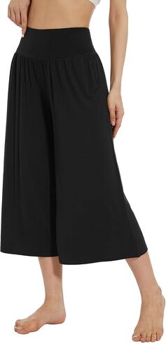 WiWi Women's Wide Leg Capri Pants Viscose from Bamboo Palazzo Lounge Bottoms with Pockets High Waist Pajama Bottom S-XXL in Saudi Arabia