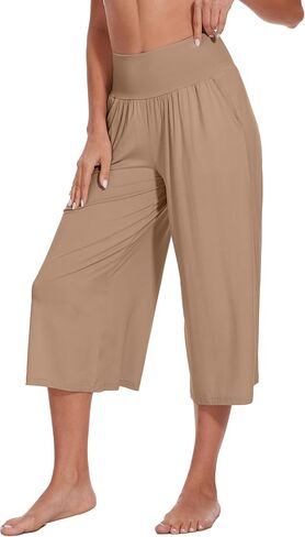 WiWi Women's Wide Leg Capri Pants Viscose from Bamboo Palazzo Lounge Bottoms with Pockets High Waist Pajama Bottom S-XXL in Saudi Arabia