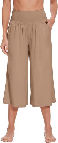 WiWi Women's Wide Leg Capri Pants Viscose from Bamboo Palazzo Lounge Bottoms with Pockets High Waist Pajama Bottom S-XXL in Saudi Arabia