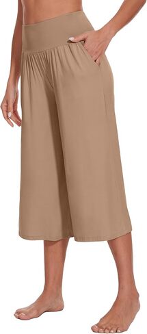 WiWi Women's Wide Leg Capri Pants Viscose from Bamboo Palazzo Lounge Bottoms with Pockets High Waist Pajama Bottom S-XXL in Saudi Arabia