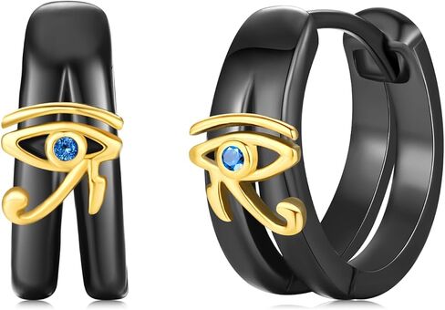 Midir&Etain Black Double Hoop Earrings 925 Sterling Silver Eye of Horus Hoop Huggie Earrings Protection Christmas Gifts Egyptian Jewelry for Men Women Christmas Stocking Stuffers in Saudi Arabia