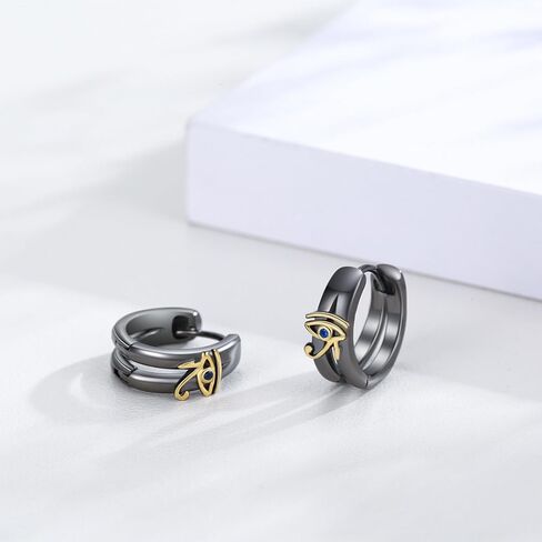 Midir&Etain Black Double Hoop Earrings 925 Sterling Silver Eye of Horus Hoop Huggie Earrings Protection Christmas Gifts Egyptian Jewelry for Men Women Christmas Stocking Stuffers in Saudi Arabia