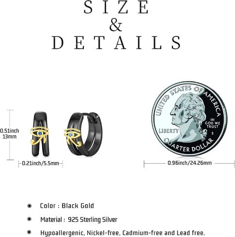 Midir&Etain Black Double Hoop Earrings 925 Sterling Silver Eye of Horus Hoop Huggie Earrings Protection Christmas Gifts Egyptian Jewelry for Men Women Christmas Stocking Stuffers in Saudi Arabia