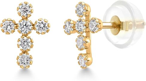 Gem Stone King 14K Gold Cross Stud Earrings | Jesus Christian Reiligous Crucifix Jewelry Earrings | Lab Grown Diamond Created Ruby or Created Sapphire Gold Earrings For Women Men in Saudi Arabia