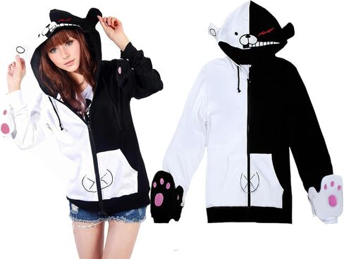 Unpifolov Black White Bear Hoodies Sweatshirts Anime Cosplay Zipper Jacket Unisex Long Sleeve Coat Uniform in Kuwait