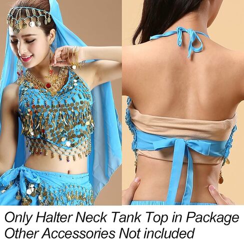Women's Halter Neck Bra for Belly Dance, Backless Padded Camisole Halter Crop, Sequins Belly Dance Crop Top in Saudi Arabia