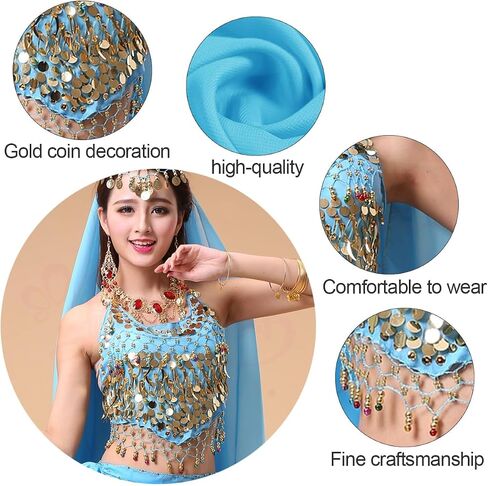 Women's Halter Neck Bra for Belly Dance, Backless Padded Camisole Halter Crop, Sequins Belly Dance Crop Top in Saudi Arabia