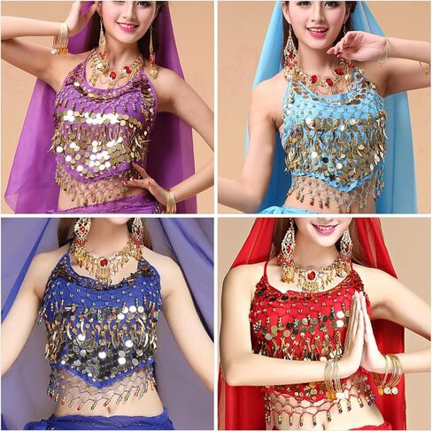 Women's Halter Neck Bra for Belly Dance, Backless Padded Camisole Halter Crop, Sequins Belly Dance Crop Top in Saudi Arabia
