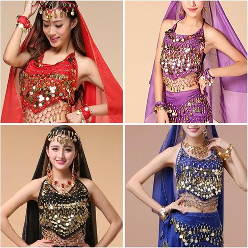 Women's Halter Neck Bra for Belly Dance, Backless Padded Camisole Halter Crop, Sequins Belly Dance Crop Top in Saudi Arabia