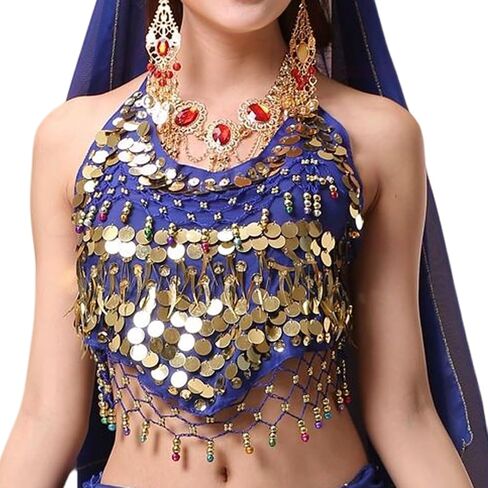 Women's Halter Neck Bra for Belly Dance, Backless Padded Camisole Halter Crop, Sequins Belly Dance Crop Top in Saudi Arabia