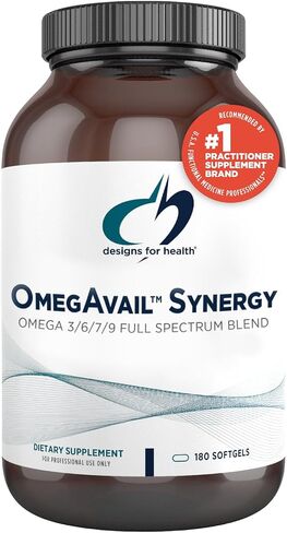 Designs for Health OmegAvail Synergy - Omega Complex for Adults - Omega 3-6-7-9 Fatty Acids from Borage and Macadamia Oil + Triglyceride (TG) Fish Oil with DHA & EPA (60 Softgels) in Kuwait