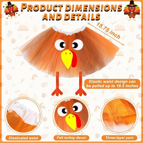 QZYL Thanksgiving Outfit Women, Turkey Trot Costume, Turkey Tutu Dress Headband Socks, Thanksgiving Turkey Cosplay for Adult in Saudi Arabia