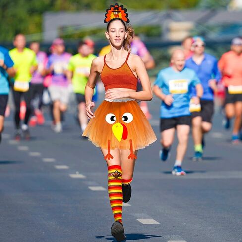 QZYL Thanksgiving Outfit Women, Turkey Trot Costume, Turkey Tutu Dress Headband Socks, Thanksgiving Turkey Cosplay for Adult in Saudi Arabia