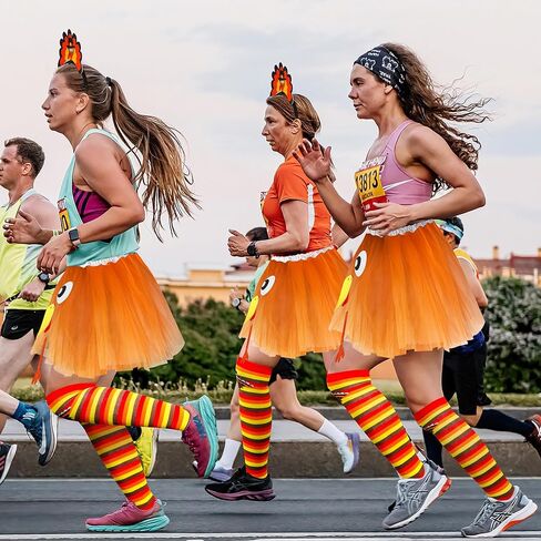 QZYL Thanksgiving Outfit Women, Turkey Trot Costume, Turkey Tutu Dress Headband Socks, Thanksgiving Turkey Cosplay for Adult in Saudi Arabia