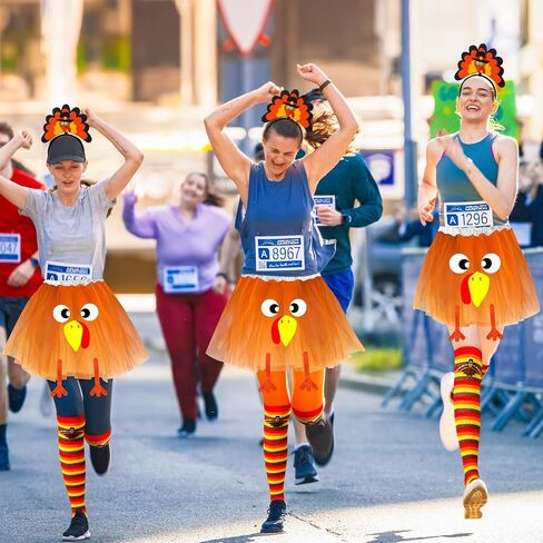 QZYL Thanksgiving Outfit Women, Turkey Trot Costume, Turkey Tutu Dress Headband Socks, Thanksgiving Turkey Cosplay for Adult in Saudi Arabia