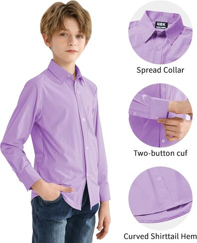 2T-16Y Boys' Stretch Long Sleeve Button Down Toddler Dress Shirt Wrinkle Free Oxford Uniform Shirt with Chest Pocket in Kuwait