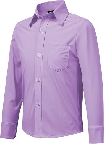 2T-16Y Boys' Stretch Long Sleeve Button Down Toddler Dress Shirt Wrinkle Free Oxford Uniform Shirt with Chest Pocket in Kuwait