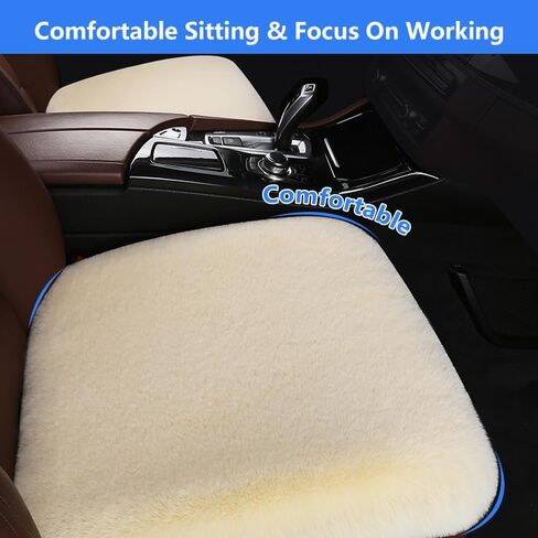 Wool Car Seat Cushion Comfort Memory Foam Sheepskin Driver Seat Cushion Universal Size Fit for Most Car Truck SUV Or Van Office Chair Pad Winter Seat Covers (1PC Beige Front Seat) in Saudi Arabia