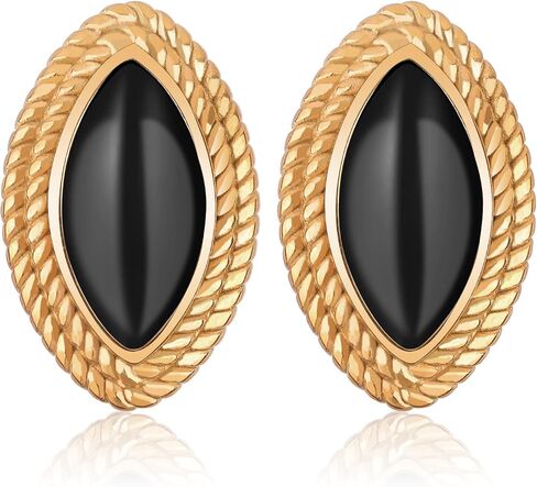 Retro Black Gold Earrings for Women, Trendy Vintage Stud 18K Gold Statement Black Onyx Earring Jewelry in Saudi Arabia