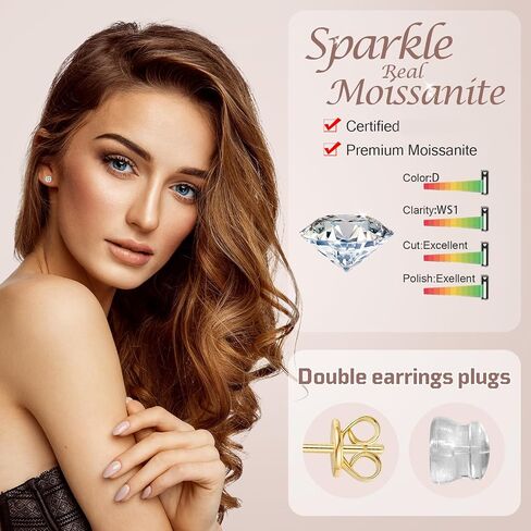 1-6CT Moissanite Stud Earrings for Women, C4P Setting D Color 925 Sterling Silver Earrings with Certificate of Authenticity in Kuwait
