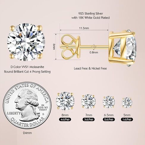 1-6CT Moissanite Stud Earrings for Women, C4P Setting D Color 925 Sterling Silver Earrings with Certificate of Authenticity in Kuwait