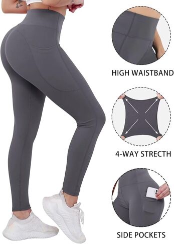 Leggings with Pockets for Women Buttery Soft Yoga Pants High Waist Tummy Control Workout Running Leggings in Saudi Arabia