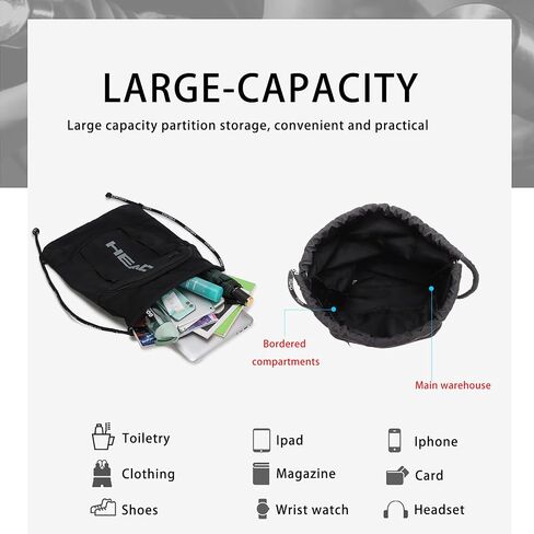 HEAD Waterproof Drawstring Backpack for Sport Gym with 2 Zipper Pockets, Large Draw String Backpacks for Women & Men, Lightweight Sackpack for Travel/Basketball/Beach/Swim/Football, Black in Saudi Arabia