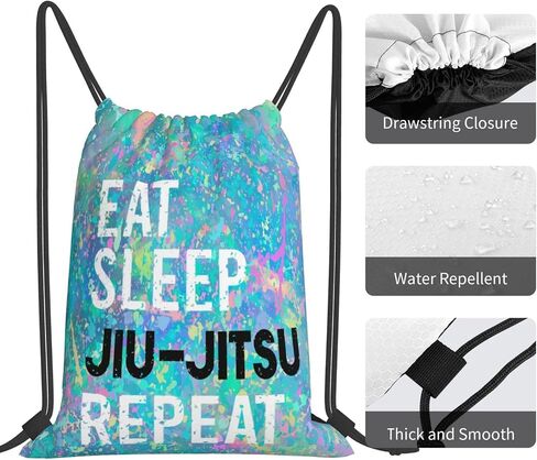 Eat Sleep Jiu- Jitsu Repeat Drawstring Backpack Gym Sack Sports String Bag Drawstring Sackpack For Women Men in Kuwait