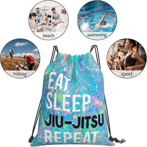 Eat Sleep Jiu- Jitsu Repeat Drawstring Backpack Gym Sack Sports String Bag Drawstring Sackpack For Women Men in Kuwait