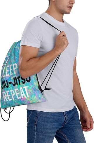 Eat Sleep Jiu- Jitsu Repeat Drawstring Backpack Gym Sack Sports String Bag Drawstring Sackpack For Women Men in Kuwait
