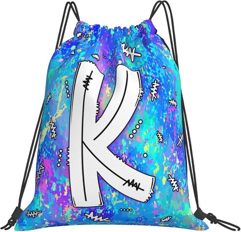 Drawstring Backpack Bag Sport Gym Sackpack Initial Blue Draw String Cinch Bags Bulk String Backpack Storage Bag for Women Men Letters J in Kuwait