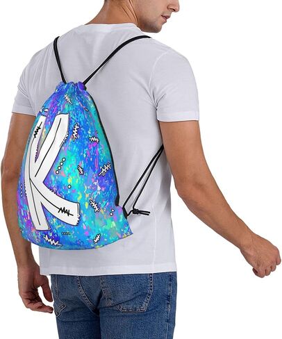 Drawstring Backpack Bag Sport Gym Sackpack Initial Blue Draw String Cinch Bags Bulk String Backpack Storage Bag for Women Men Letters J in Kuwait