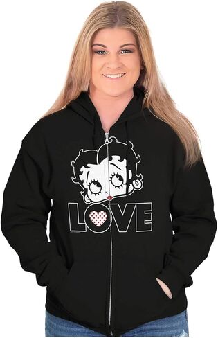 Brisco Brands Betty Boop Love Cute Girly Cartoon Zip Hoodie Sweatshirt Women in Saudi Arabia