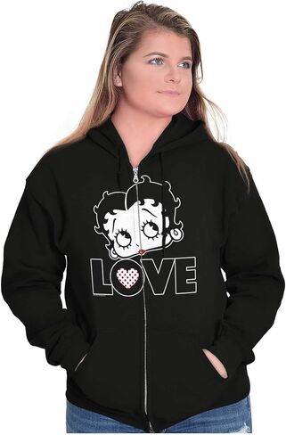 Brisco Brands Betty Boop Love Cute Girly Cartoon Zip Hoodie Sweatshirt Women in Saudi Arabia