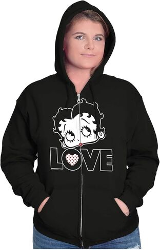Brisco Brands Betty Boop Love Cute Girly Cartoon Zip Hoodie Sweatshirt Women in Saudi Arabia