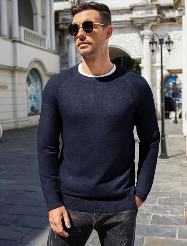 COOFANDY Men's Crewneck Sweater Casual Dress Pullover Sweater Slim Fit Lightweight Long Sleeve Raglan Sweaters in Saudi Arabia
