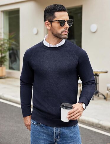COOFANDY Men's Crewneck Sweater Casual Dress Pullover Sweater Slim Fit Lightweight Long Sleeve Raglan Sweaters in Saudi Arabia