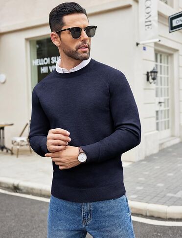 COOFANDY Men's Crewneck Sweater Casual Dress Pullover Sweater Slim Fit Lightweight Long Sleeve Raglan Sweaters in Saudi Arabia