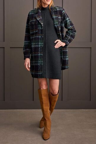 Tribal Women's Boucle Plaid Jacket Flap-top Patch Chest Pockets with Notch Collar in Saudi Arabia
