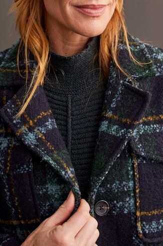 Tribal Women's Boucle Plaid Jacket Flap-top Patch Chest Pockets with Notch Collar in Saudi Arabia