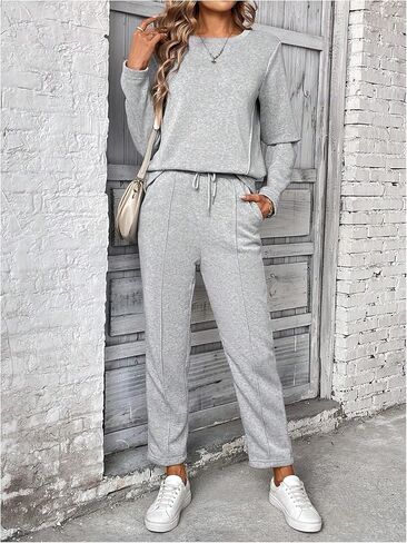 GORGLITTER Women's 2 Pieces Set Long Sleeve Sweatshirts and Drawstring Sweatpants Set Streetwear in Saudi Arabia
