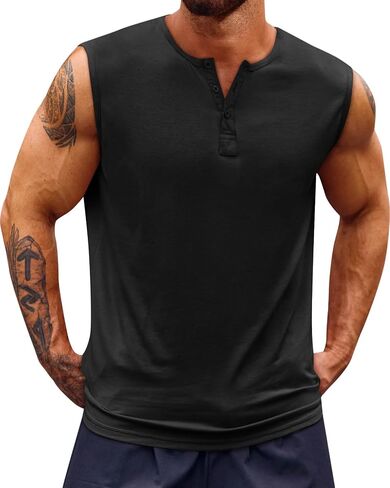 Runcati Men's Workout Tank Tops Sleeveless Muscle Gym Slim Fit Henley Shirt Casual Basic Summer Beach Tops in Kuwait