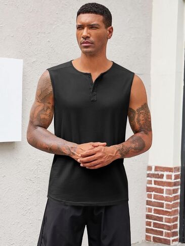 Runcati Men's Workout Tank Tops Sleeveless Muscle Gym Slim Fit Henley Shirt Casual Basic Summer Beach Tops in Kuwait