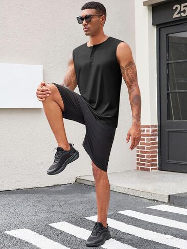 Runcati Men's Workout Tank Tops Sleeveless Muscle Gym Slim Fit Henley Shirt Casual Basic Summer Beach Tops in Kuwait
