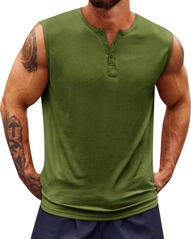 Runcati Men's Workout Tank Tops Sleeveless Muscle Gym Slim Fit Henley Shirt Casual Basic Summer Beach Tops in Kuwait