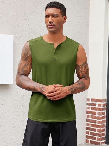 Runcati Men's Workout Tank Tops Sleeveless Muscle Gym Slim Fit Henley Shirt Casual Basic Summer Beach Tops in Kuwait