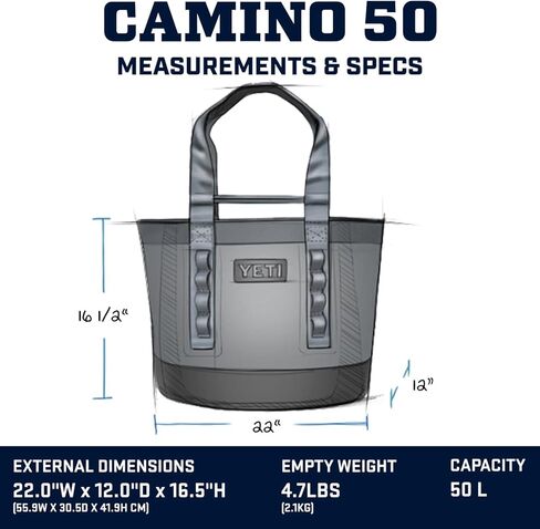 YETI Camino 50 Carryall مع فواصل داخلية، متعددة الأغراض، حقيبة حمل للقوارب والشاطئ، متينة ومقاومة للماء in Kuwait